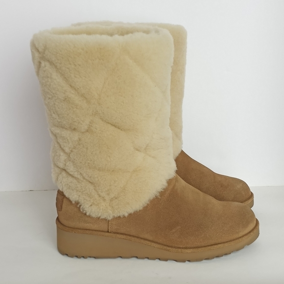 UGG Ariella Luxe Diamond Chestnut Suede Fur Cuff Boots 6 - Picture 3 of 11